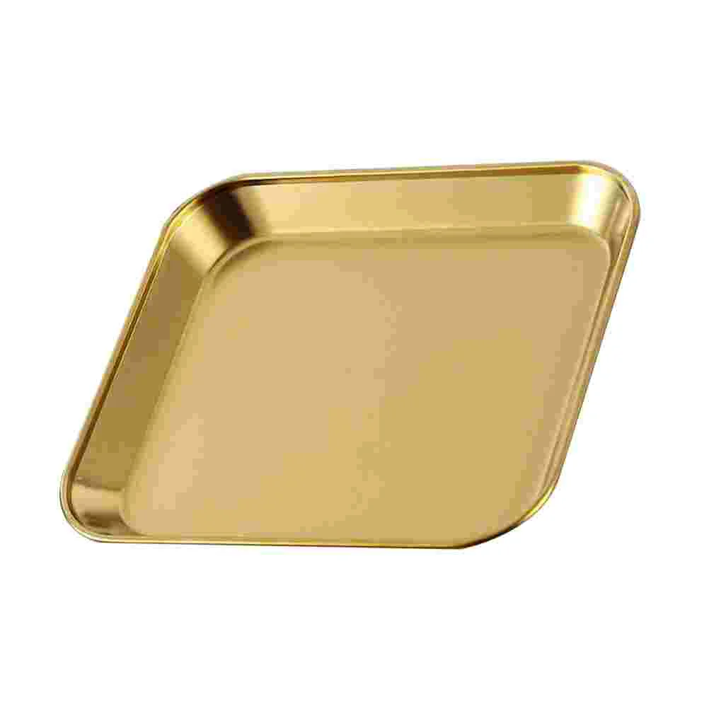 1Pc Stainless Steel Square Shape Storage Plate Dessert Steak Tray (Golden) | Дом и сад
