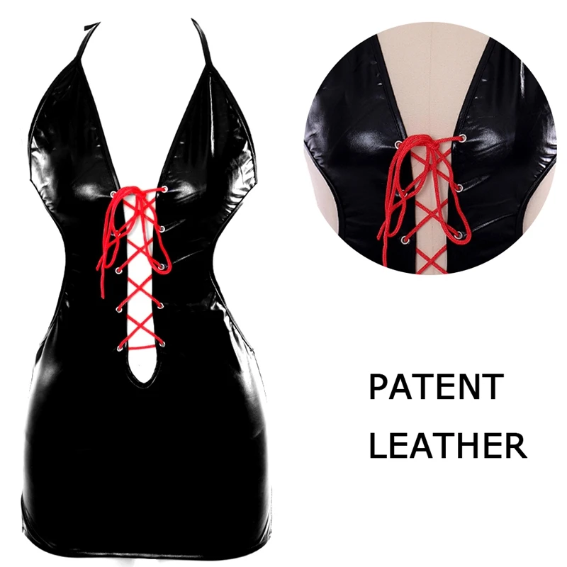 Кожаный женский нагрудный ремень с вырезами сексуальное платье для танца на