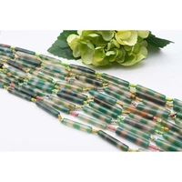 2strandslot 40mm natural smooth green stripe cylindrical agate stone bead for diy bracelet necklace jewelry making strand 15