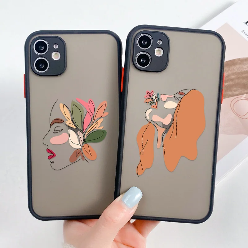 

Woman Floral Case For iPhone 11 12 13 Pro Case Lens Protection Shell iPhone XR 7 8 6 6S Plus XS Max X 12 Mini SE 2020 Silicone