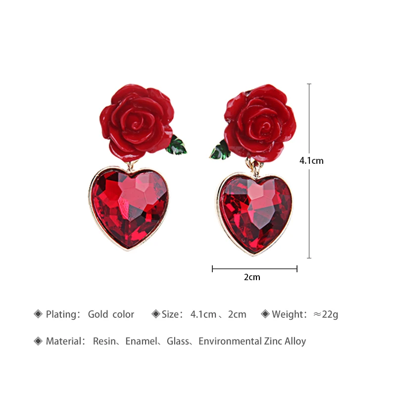 Женские серьги гвоздики BALANBIU яркие красные из смолы подарок нежное стекло сердце