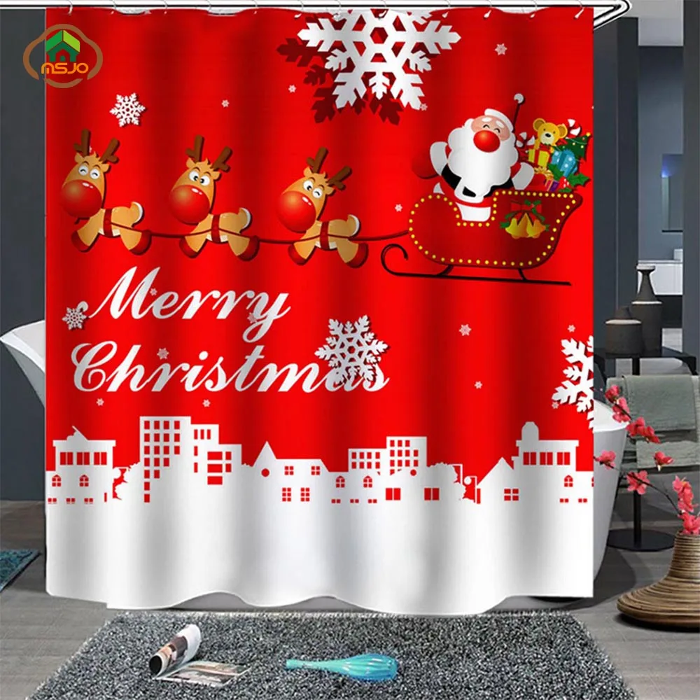 MSJO рождественское украшение занавеска для душа ванная комната 3d