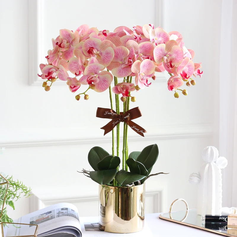 

Free Shipping Artificial Pink White Phalaenopsis Flower Vase Set Home Decoration Luxurious Flower furnishes Event Party Flower