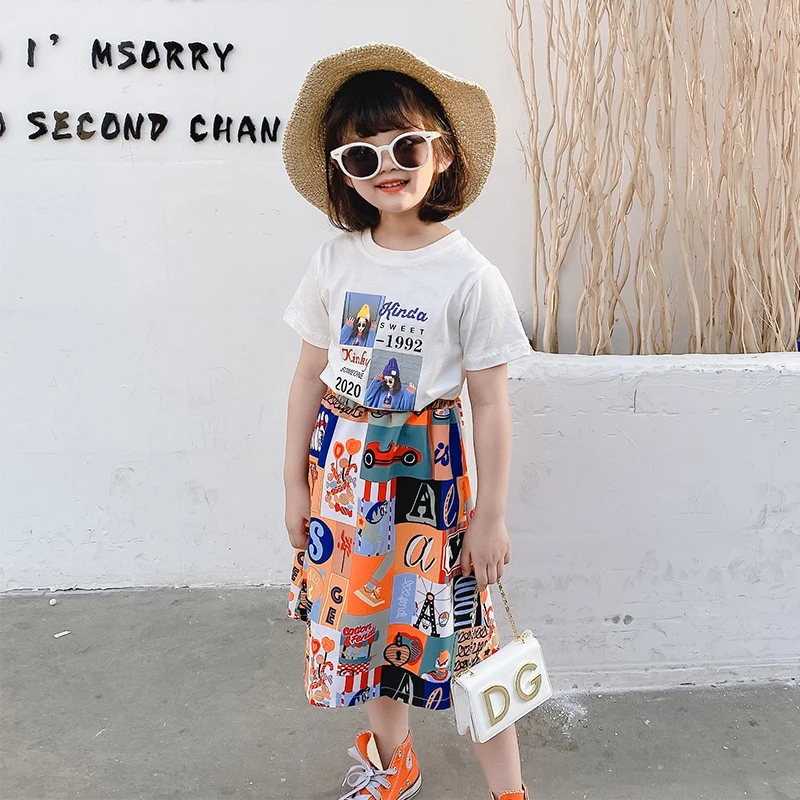 Костюм для девочек лето 2020 новый детский Стильный костюм из двух предметов