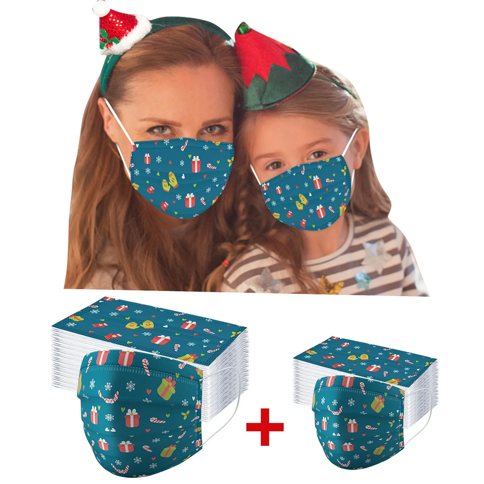 

Parent-child Disposable Pink Christmas Three-layer Mask 25pcs Adult 25pcs Child Outdoor Reusable Cotton Adult Mouth Muffle