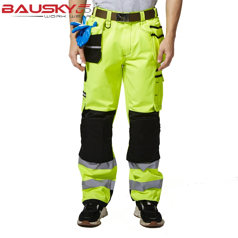 Светоотражающие штаны Hi Vis Мужские флуоресцентные желтые светоотражающие