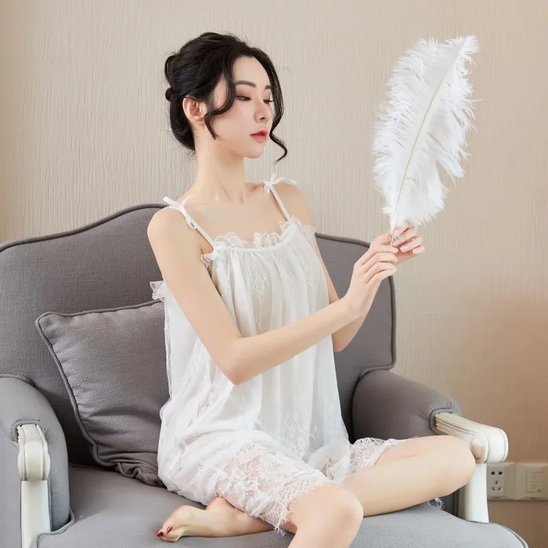 

Sexy Lingerie Princess Fairy Style Lace Long Skirt Sling Teasing Seduction Thin Home Pajama Suit Sleepwear Women Sexy Sleepwear