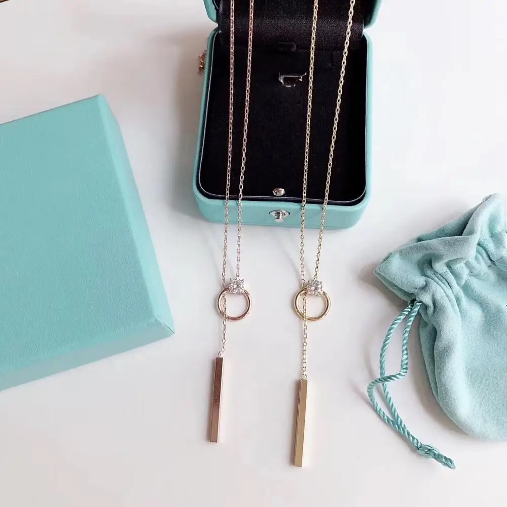 TSHOU301 женское псевдозолотое круглое циркониевое длинное ожерелье цепь для