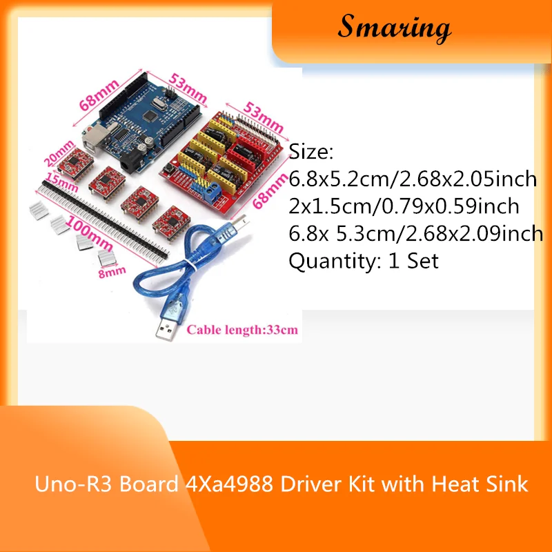 Стартовый комплект 3D принтера + Драйвер 4xA4988 UNO R3 с USB кабелем плата расширения ЧПУ