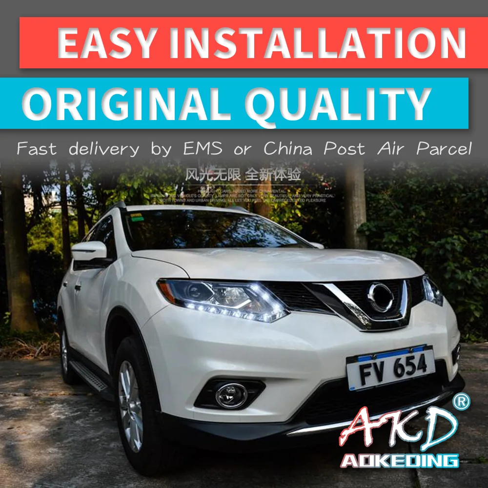 

AKD tuning cars Headlight For Nissan X-Trail Xtrail 2014 Headlights LED DRL Running lights Bi-Xenon Beam Fog lights angel eyes