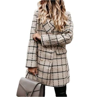 hot sale in autumn and winter fashion ladies new design long sleeve double breasted pocket plaid dress women