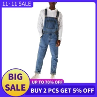 mens denim bib pants washed full length jeans jumpsuits hip hop straight jean overalls for men streetwear new male jumpsuit