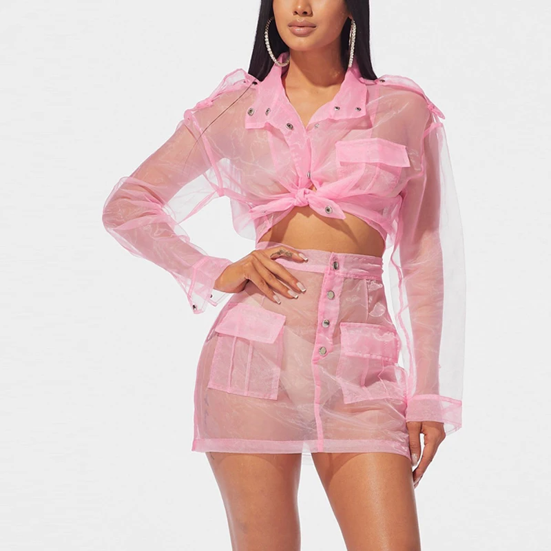 Комплект женский прозрачный из 2 предметов пиджак с отложным воротником на