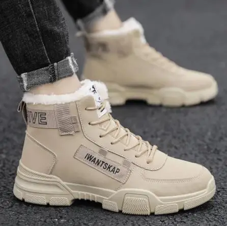 

Ankle boots men snow boots winter warm Lace-up men shoes 2021 new fashion flock plush winter boots men shoe plus size