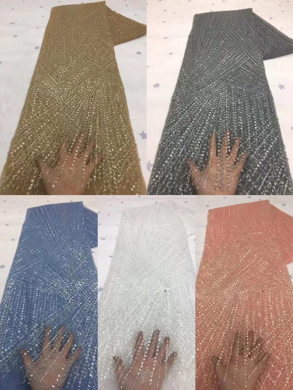 

2022 Shiny Full Beads Sequins Luxury Women Dress Gowns Costume Lace Fabric Beadd 5 Yards Wholesale