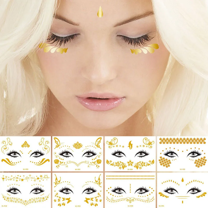 

Flash Metallic Facial Tattoo Bronzing Freckles Body Art Flash Tattoo Waterproof Face Decals Bride Tribe Carnival Party Sticker