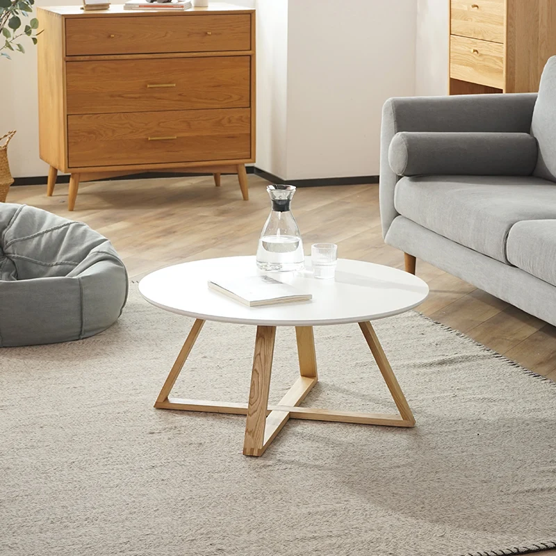 Скандинавский простой современный круглый журнальный столик из цельного дерева