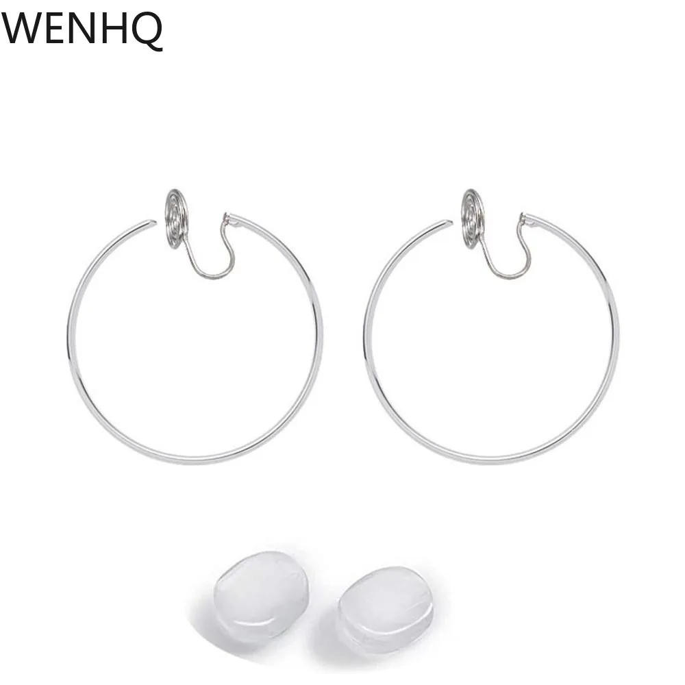 

WENHQ European and American Big Hoop Clip on Earrings No Pierced Geometric Metal White Gold Color Cuff Earrings Charm Ear Clip