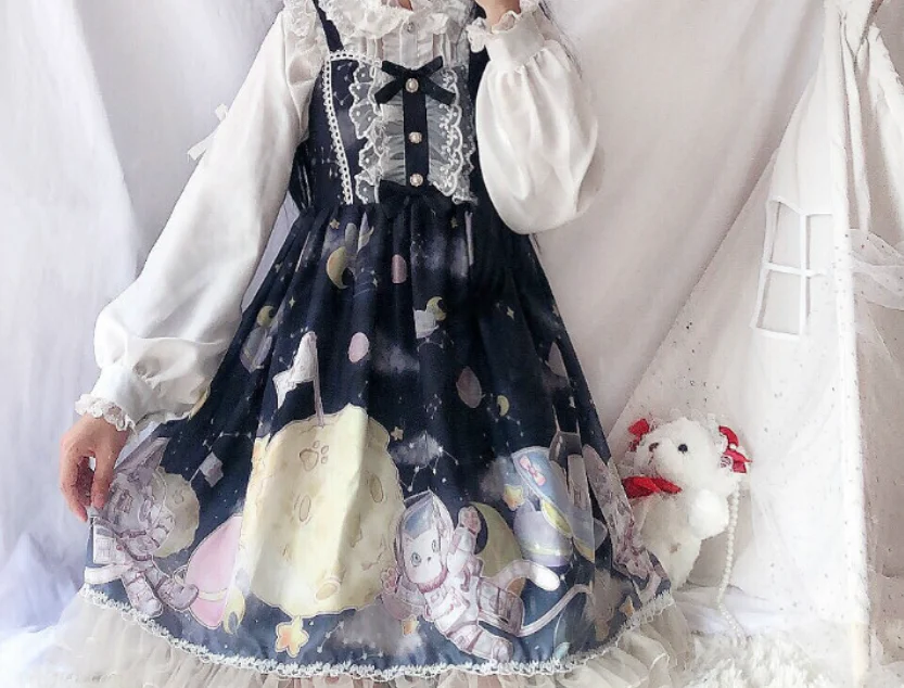 Лолита jsk принцесса лоли печати kawaii платье для девочек градиент Лолита езды Высокая талия бант кружева рюшами Готический Винтаж сладкий лоли