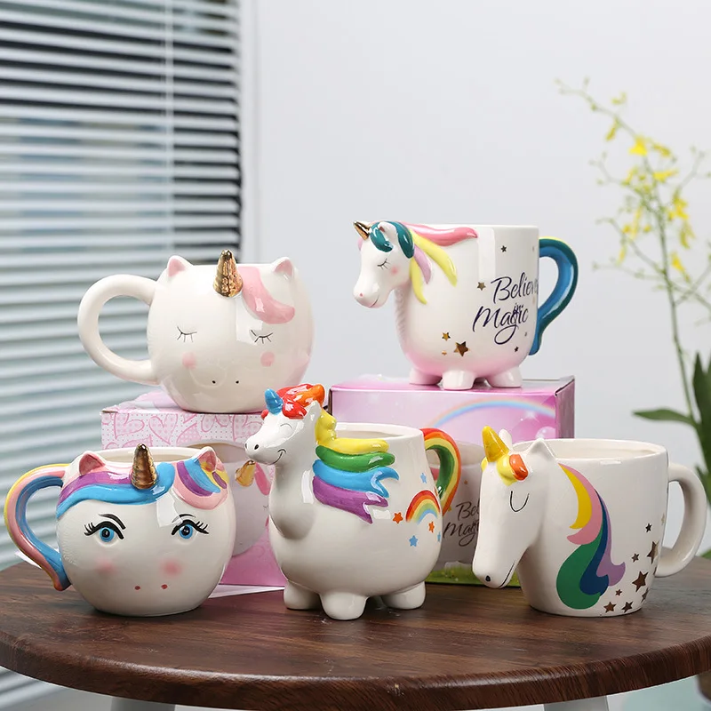 

3D Unicorn Ceramic Mug Milk breakfast cup Rainbow horse cartoon Office cup Home creativity Mug Cartoon ceramic water cup