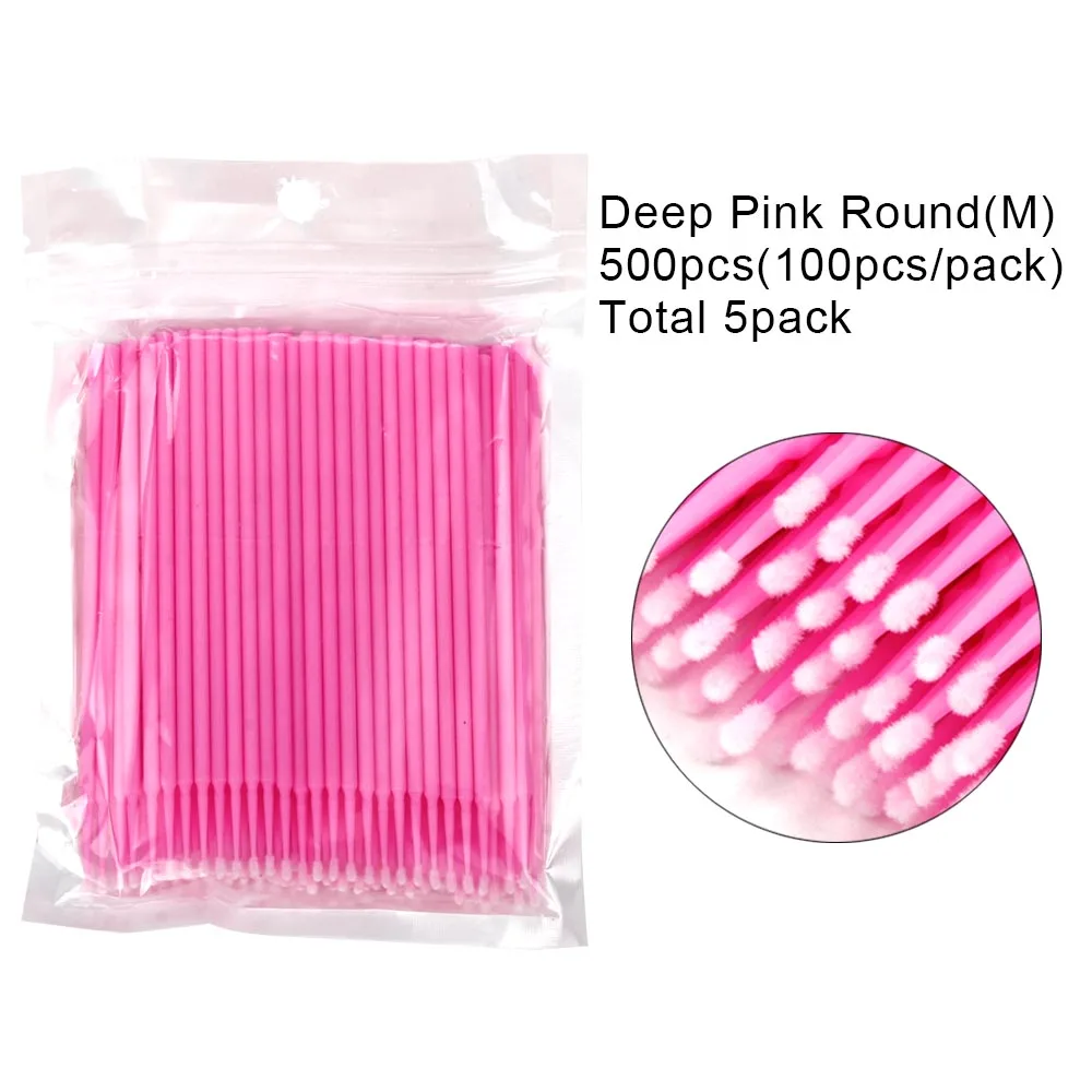 500pcs pink 100/500/1000 шт/партия одноразовые ресницы микрощетки ресницы хлопок щетка-тампон расширение индивидуального удаления Аппликатор макияж инструмент - Цвет: 500pcs pink