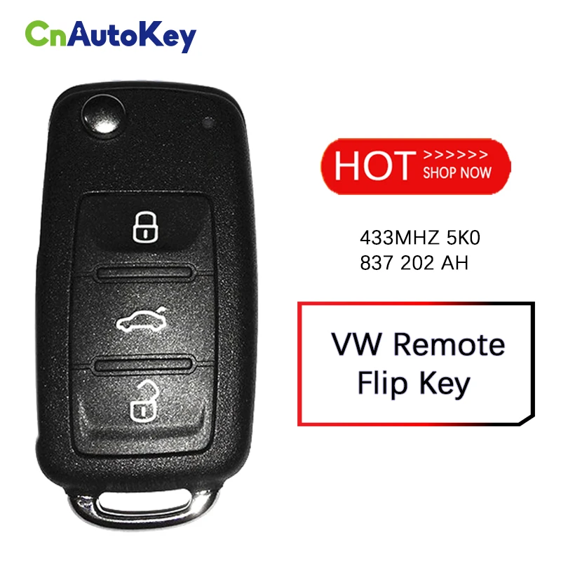 

CN001050 Aftermatrket For VW Remote Flip Key 3 Button ID48 Chip 433MHZ FCCID 5K0 837 202 AH