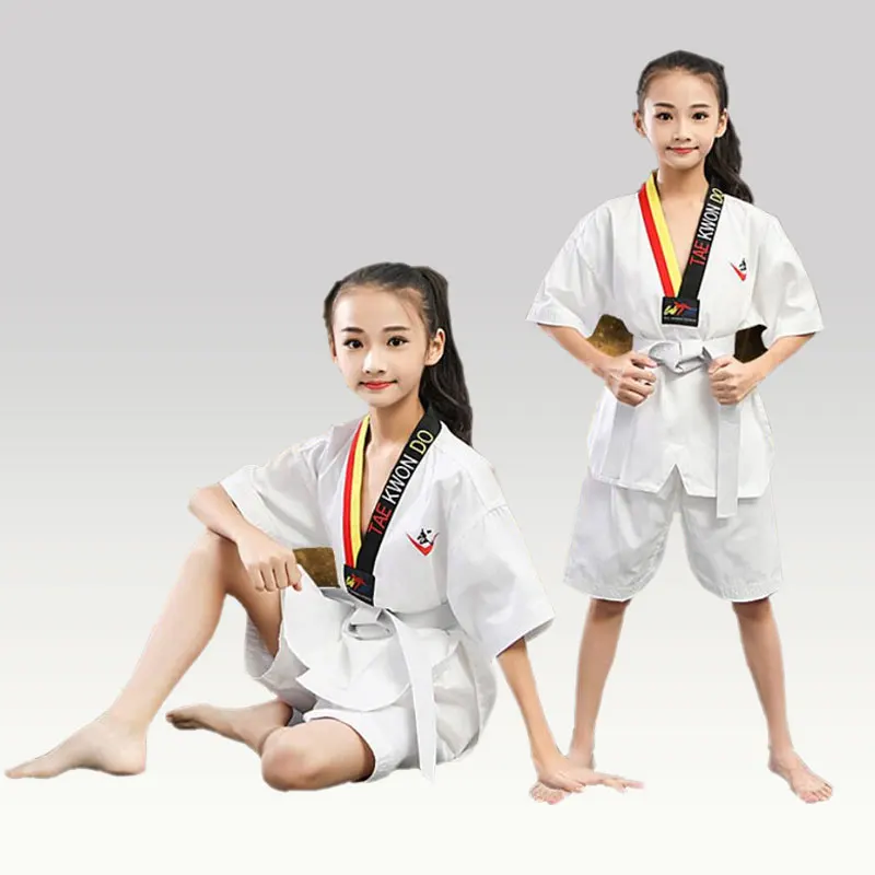 Белая форма для тхэквондо взрослых и детей 100% хлопок тренировочная одежда каратэ