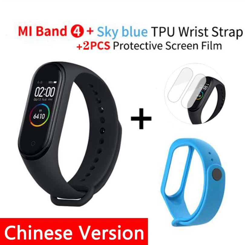B4 CN n film N s-b s Новинка, Xiaomi mi-браслет 4 Smart mi Band 4, браслет, пульсометр, фитнес, 135 мА/ч, цветной экран, Bluetooth 5,0 - Цвет: B4 CN n film N s-b s