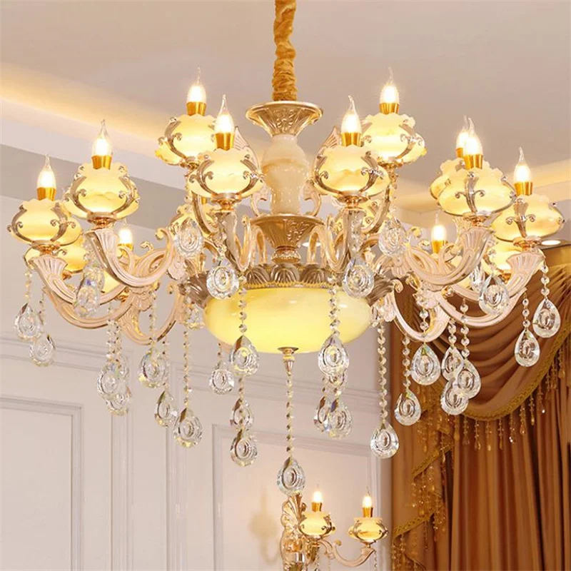European style living room crystal chandelier simple home warm dining room bedroom lamp LED zinc alloy jade lamps