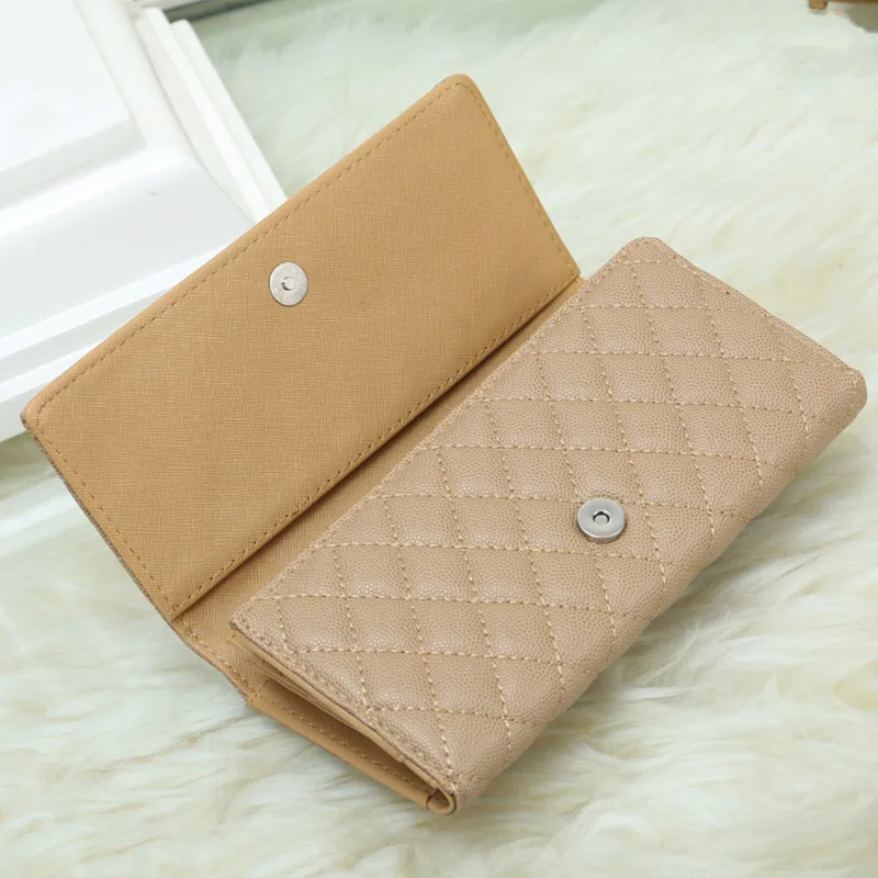 

Ladies Wallet Long Khaki Caviar Wallet with Folding Card Holder Coin Purse Caviar Wallet
