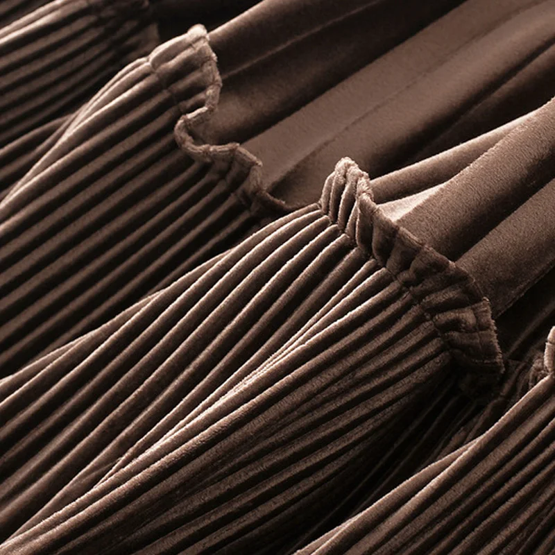 

Winter Thick Velvet A-line Long Boho Skirts Fringes Ruffles Cakee Long Pleuche Skirts