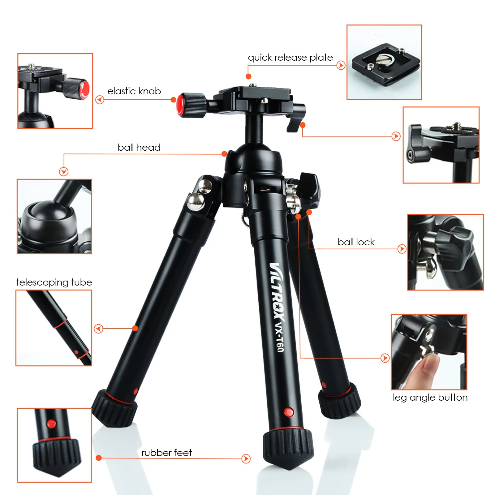 Viltrox VX-60 мини настольный штатив для камеры портативный складной настольный алюминиевый компактный штатив с шаровой головкой для DSLR спортивной камеры