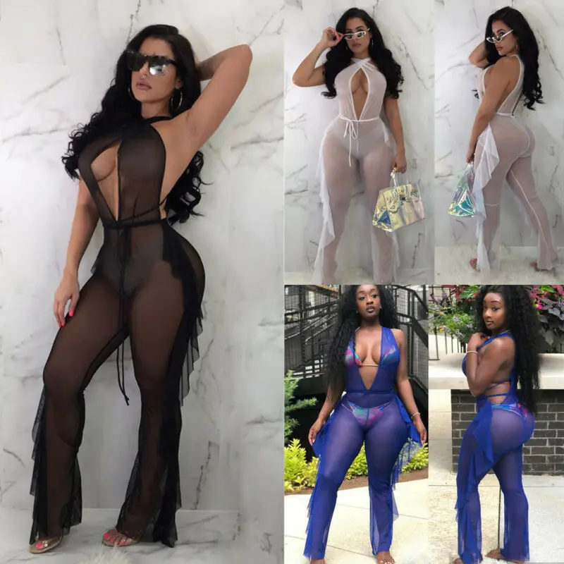 Комбинезон женский прозрачный сетчатый пляжная одежда накидка на бикини