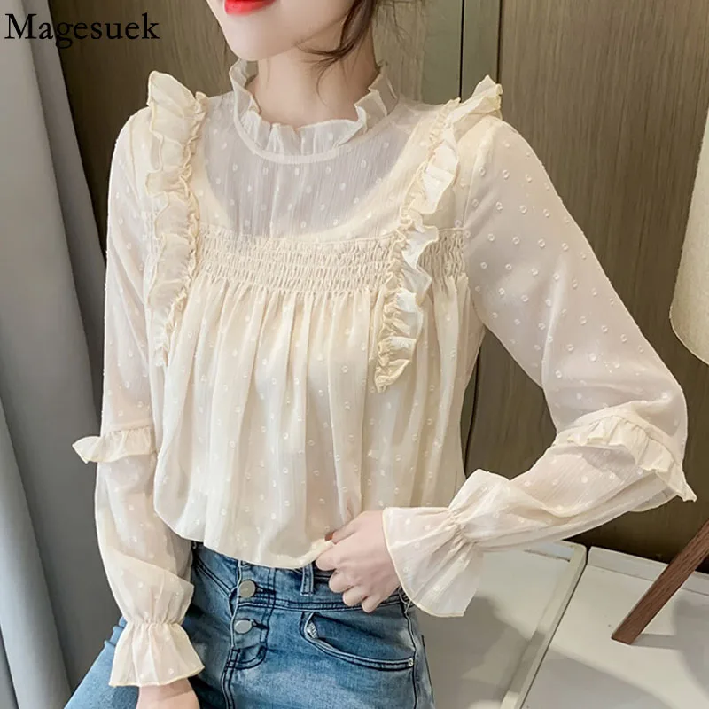

Autumn Stand Collar Ruffles Blouse Women Tops Long Sleeve Sweet Loose Blouses Casual Chiffon Shirts Clothes Blusas Mujer 16628