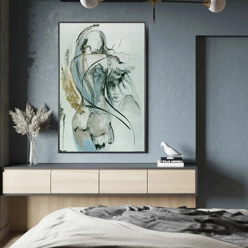 Современная абстрактная живопись в печати на холсте, постеры и печати, изображения женщины сзади, оформление стен дома.