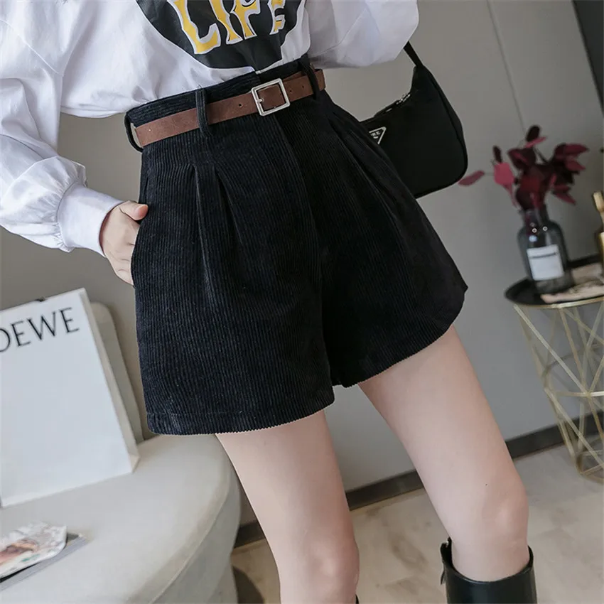 20 Новая зимняя Женская высокая талия вельветовые шорты свободные широкие в ноге