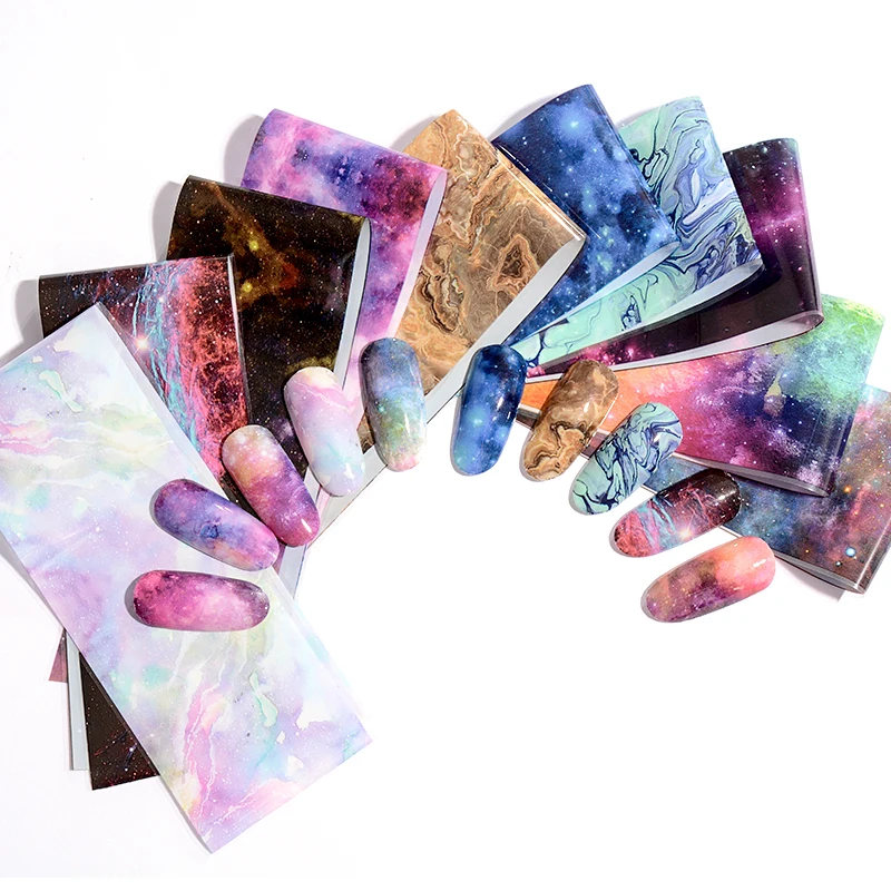 10 шт. Набор наклеек из фольги для ногтей голографические Звездные клей небо