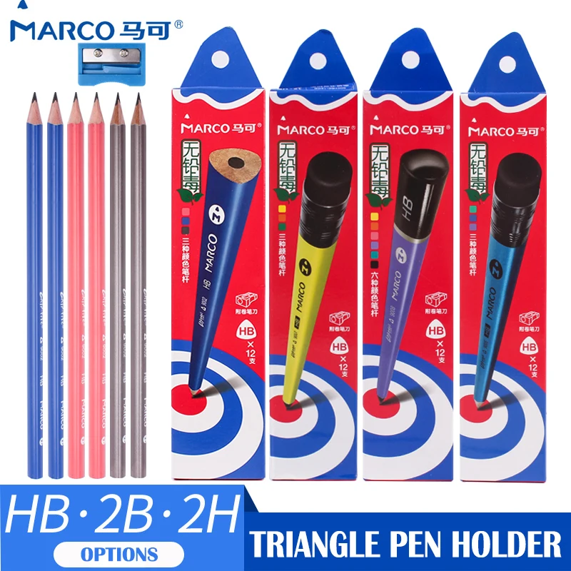 With Sharpener Hb 2h 2b Safe Material 3 Color Body Nature Wood Triangle Pencils For Writing