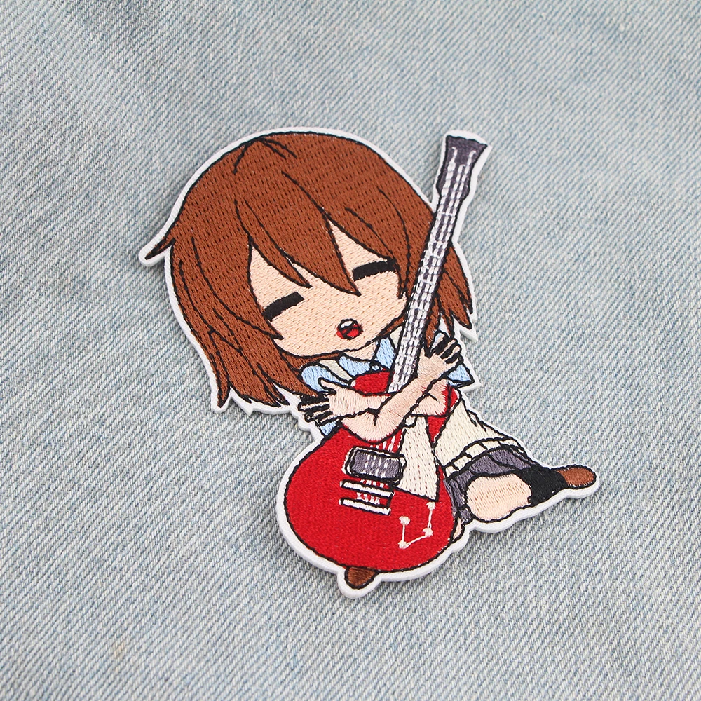 

ZF2222 1pcs Cute Girl Guitar Lover Stripe Applique Patch Iron On Embriodered Patches For Clothing Badge Stickers