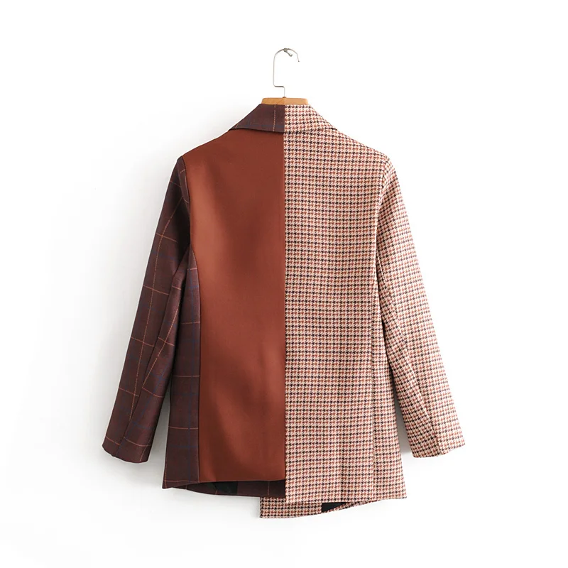 

Spring and autumn women's suit casual plaid stitching pocket decoration suit