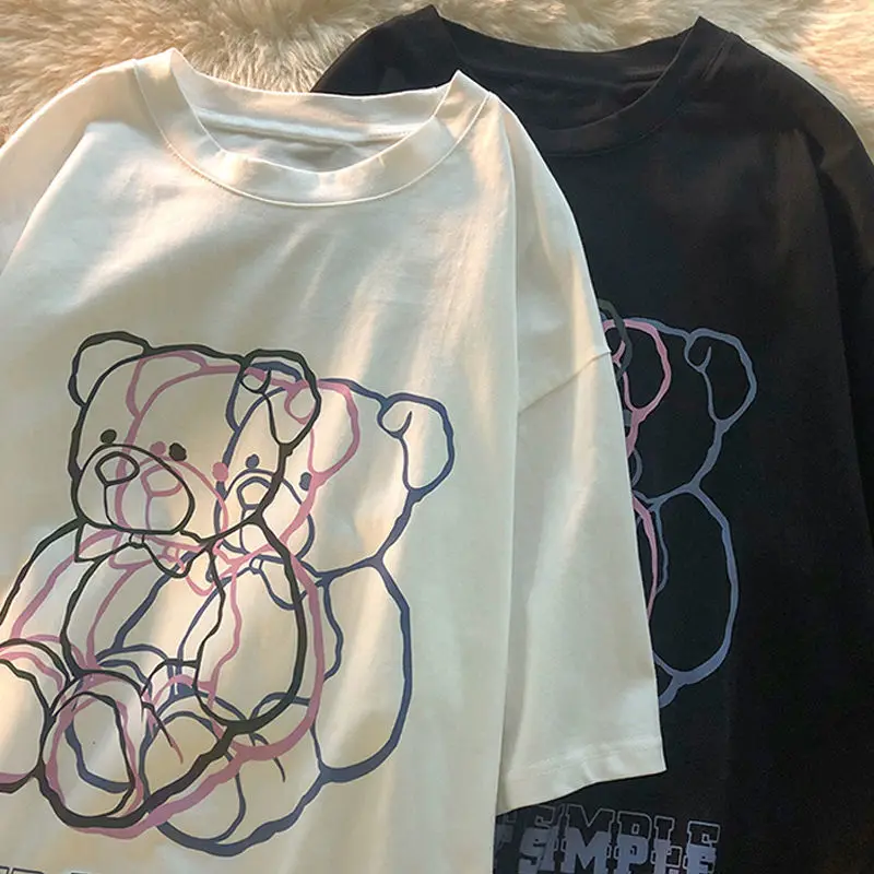 

Bear 3D Three-Dimensional Printing Double Shadow Short-Sleeved T-Shirt Summer Oversized Loose Ins Harajuku Half-Sleeved Clothes