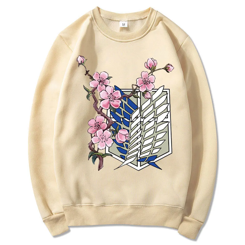 

Anime Attack on Titan Print Hoodie Autumn Fleece Sweatshirts New Cherry Blossoms Graphic Pullover Male Hip Hop Streetwear Man