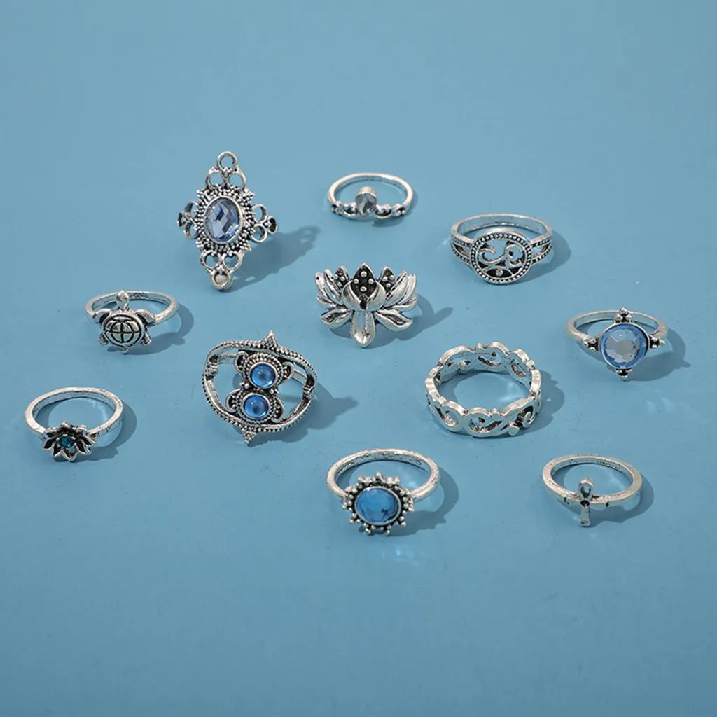 Женский комплект из 10/11 колец в стиле бохо набор женских с синими пальцами Vinatge