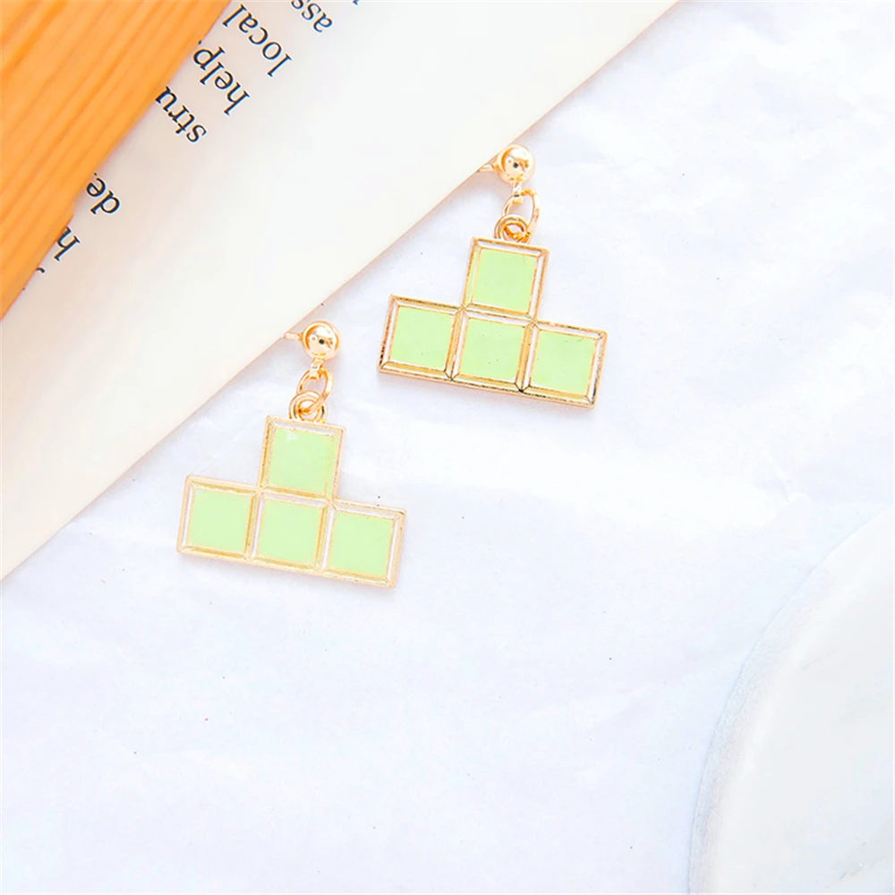 

Loredana For Women S925 Needle Personality Simple Tetris Small Earring Innocence Fun Color Contrast Geometric Square Earrings