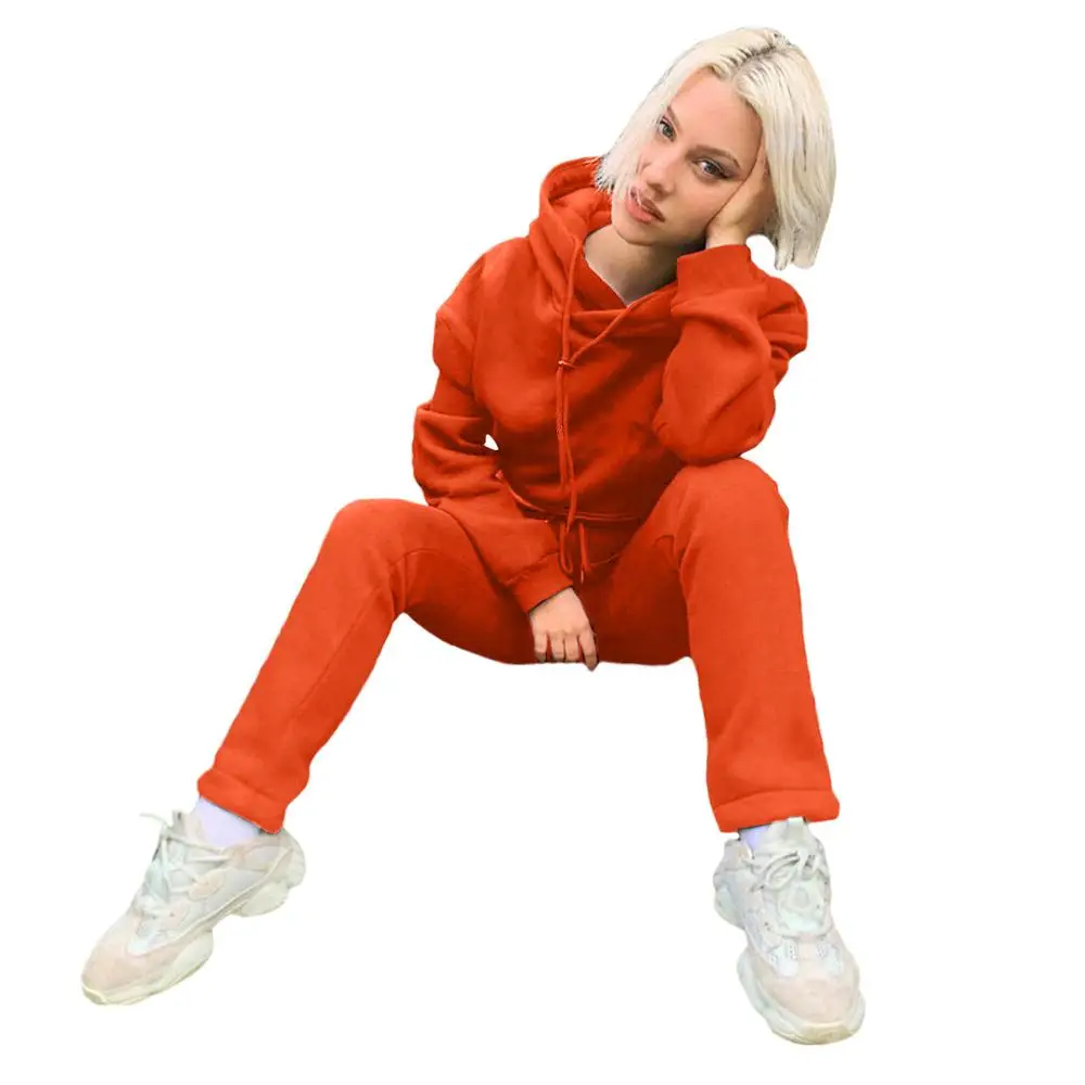 

Women Sportswear Workout Tracksuit 2 Piece Sets Long Sleeve Hooded Wam Sweatshirt Hoodie+Jogger Sweatpants Active Wear Outerwear