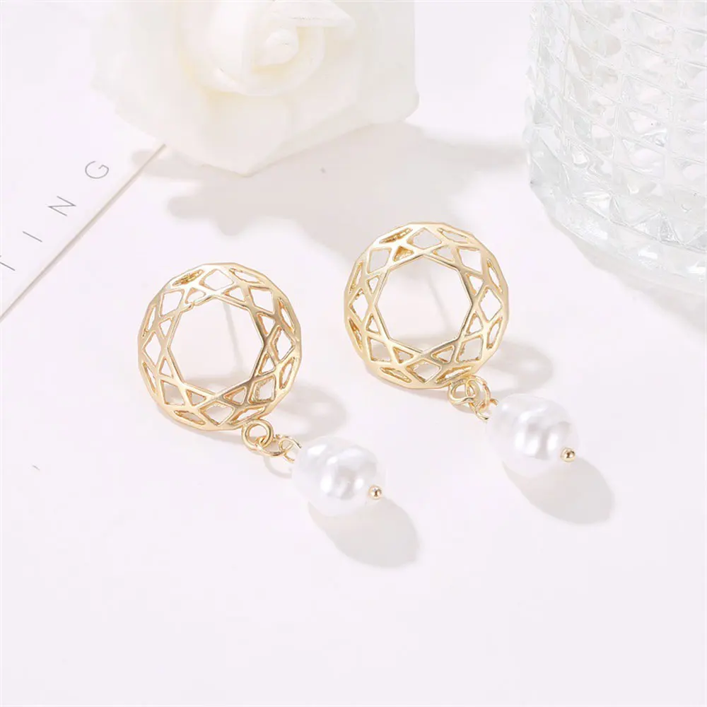 Женские ажурные серьги с жемчугом простые свадебные круглой формы в Корейском