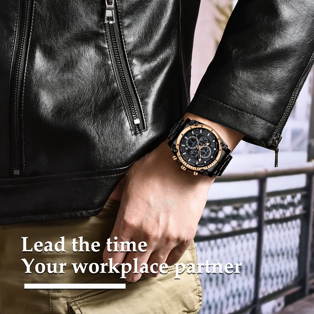 

New High-end Fashion Men's Quartz Business Sports Waterproof Non Mechanical Watch Double Press Turtle Back Buckle Hot Sales