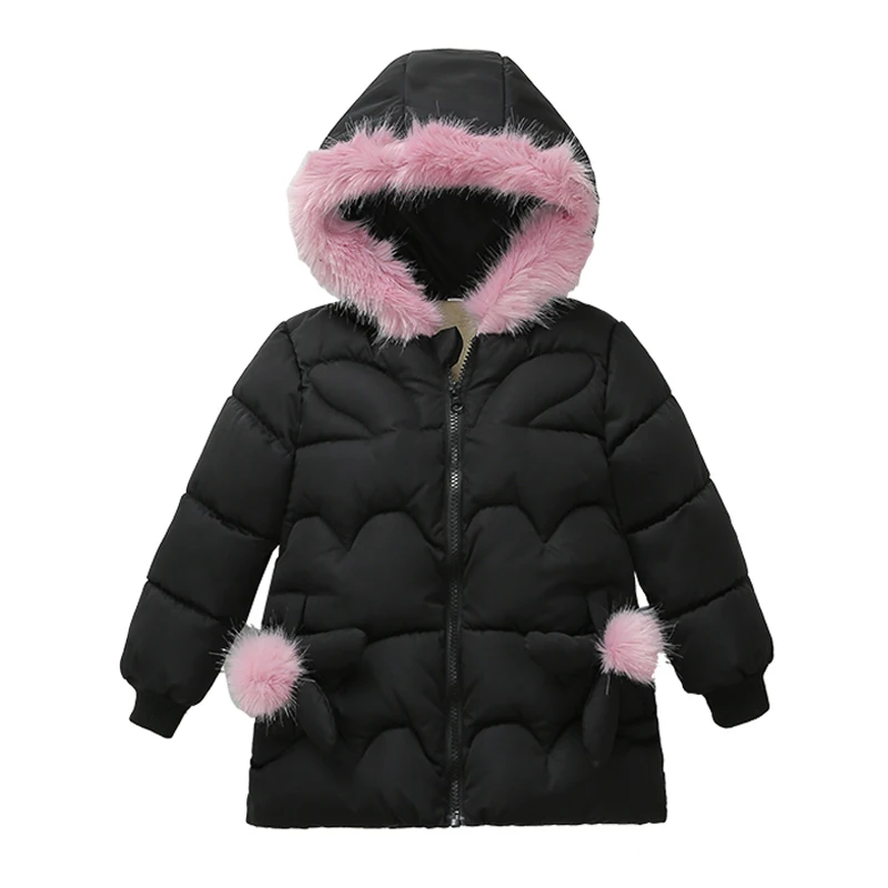 Black Toddler Girls Cotton-padded clothes Autumn Winter Girls Jacket For Kids Warm Fur Outerwear Coat Children Jacket 2 3 4 Year - Цвет: Black