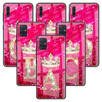 glass phone case for samsung galaxy a51 a50 a71 a52 a70 a21s a72 a31 m31 m51 a30 a10 tempered back capa pink diamonds letter