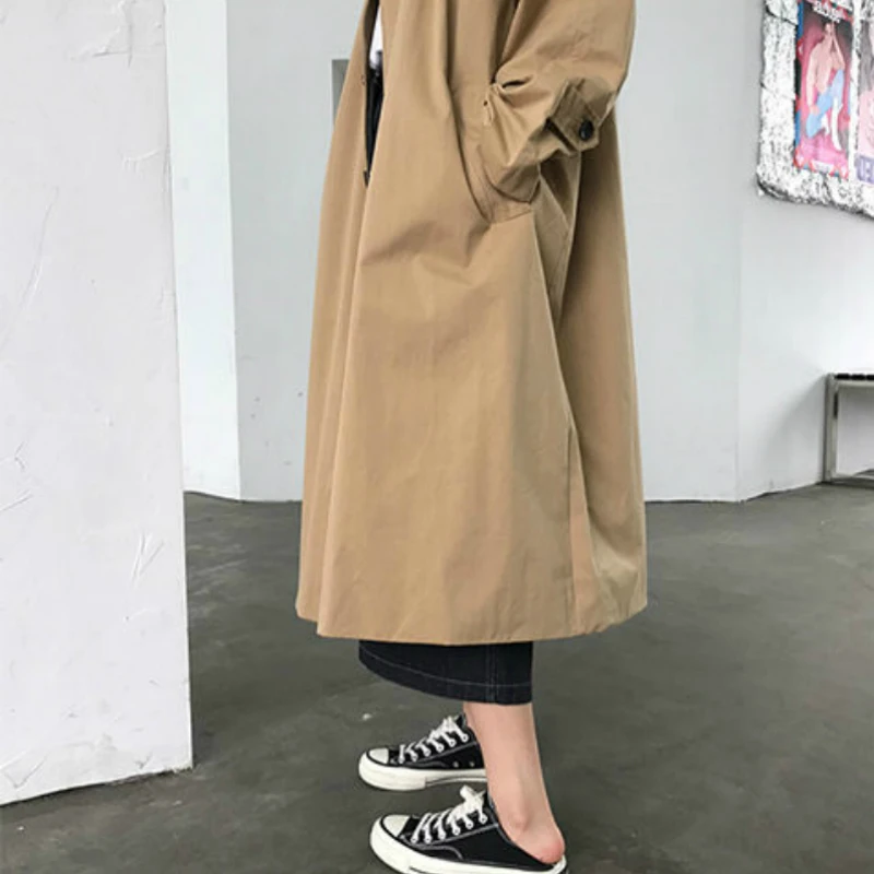 

Trench Long Coat Women Loose Simple Korean Style All-match Ins Leisure Daily Outwear Womens Oversize Sweet Solid Chic Elegant